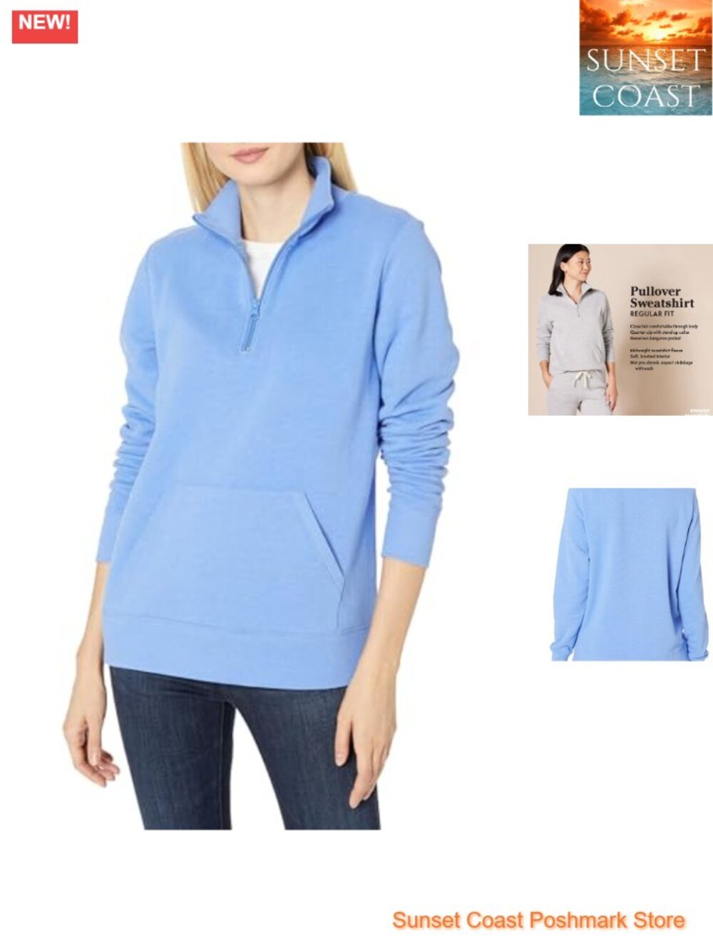 Women's Long-Sleeve Fleece Quarter-Zip Pullover Sweatshirt with Kangaroo Pocket
